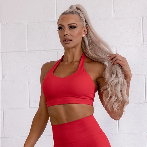 Rare Sport “Wild” Open Back Halter Sports Bra. Size Small, in Red. - Picture 3 of 5